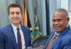 The French Ambassador to Vanuatu, Jean-Baptiste Jeangène Vilmer, with Vanuatu Prime Minister Jotham Napat in March last year
