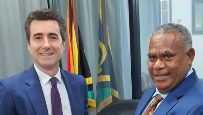 French ambassador’s social media diplomacy lands poorly in Vanuatu The French Ambassador to Vanuatu, Jean-Baptiste Jeangène Vilmer, with Vanuatu Prime Minister Jotham Napat in March last year