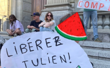 Family pleas for kidnapped 3 Kiwis as Gaza flotilla demands global activists’ freedom from Israel Julien Blondel's niece holds a "free Julien!" placard in French with a Palestinian watermelon logo