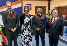 Marshall Islands Foreign Minister Kalani Kaneko (second from right) has been leading advocacy for island US military veterans