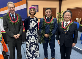 Marshall Islands Foreign Minister Kalani Kaneko (second from right) has been leading advocacy for island US military veterans