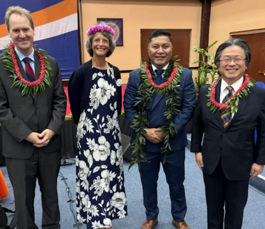 Marshall Islands Foreign Minister Kalani Kaneko (second from right) has been leading advocacy for island US military veterans