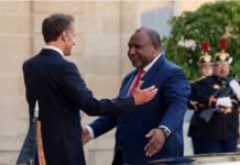 French President Emmanuel Macron and Papua New Guinea PM James Marape meeting