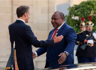 PNG prime minister visits France, plans to open Paris embassy French President Emmanuel Macron and Papua New Guinea PM James Marape meeting
