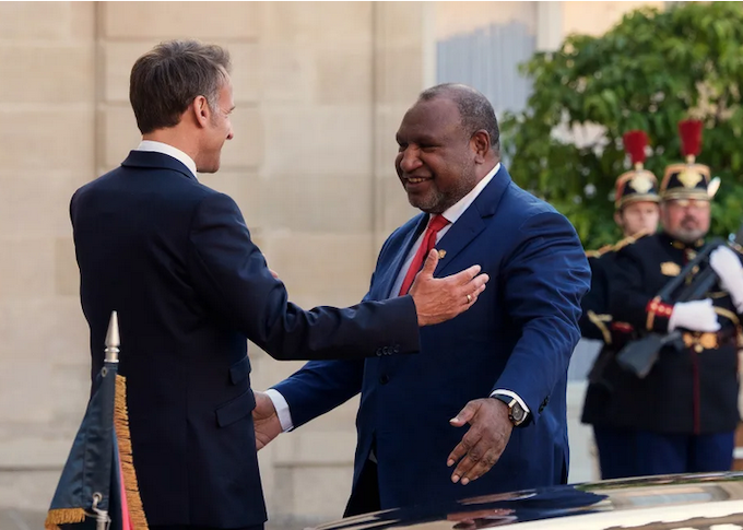 Macron & Marape RNZ 680wide French President Emmanuel Macron and Papua New Guinea PM James Marape meeting