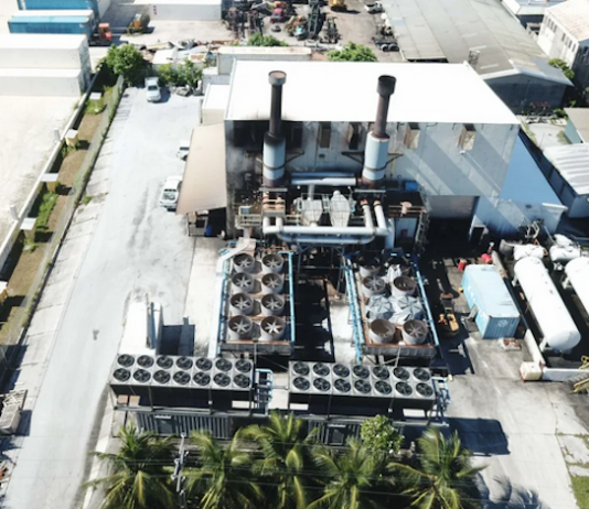 A drone view of the Marshalls Energy Company's main power plant in Majuro