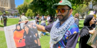 Australian protesters condemn the torture of Palestinian prisoners held in Israeli jails at a demonstration in Adelaide, South Australia, in December 2025