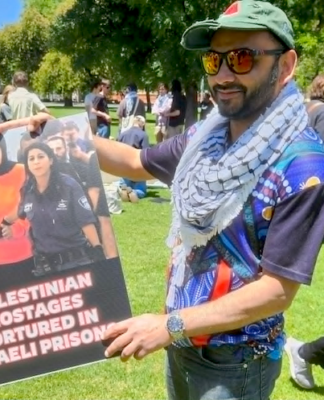 Australian protesters condemn the torture of Palestinian prisoners held in Israeli jails at a demonstration in Adelaide, South Australia, in December 2025