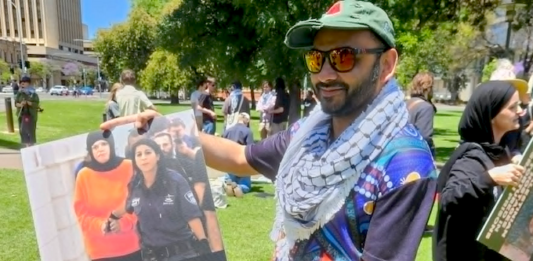 Australian protesters condemn the torture of Palestinian prisoners held in Israeli jails at a demonstration in Adelaide, South Australia, in December 2025