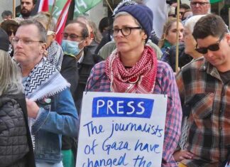 A New Zealand protest over the Gaza genocide with a focus on the media