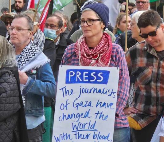 A New Zealand protest over the Gaza genocide with a focus on the media