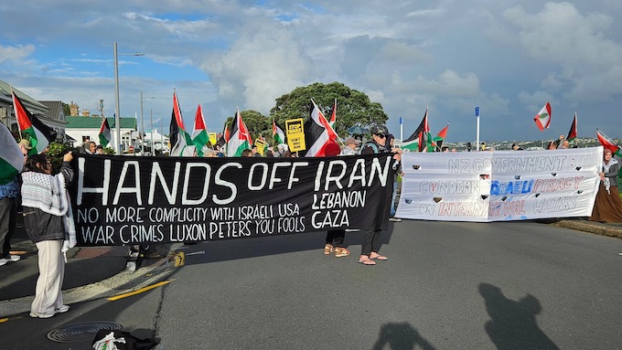 The "Hands off Iran" protest at New Zealand's Devonport Naval Base