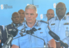 New Zealand Police Commissioner Richard Chambers flanked by regional police chiefs and Commissioner Rusiate Tudravu