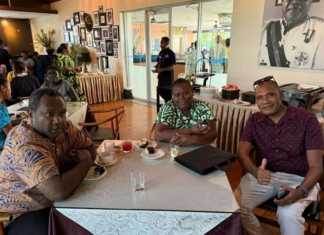 Solomon Islands journalists Eddie Osifelo (from left), Jenny Kay and Robert Iroga at the 2026 World Press Freedom Day celebration in Honiara