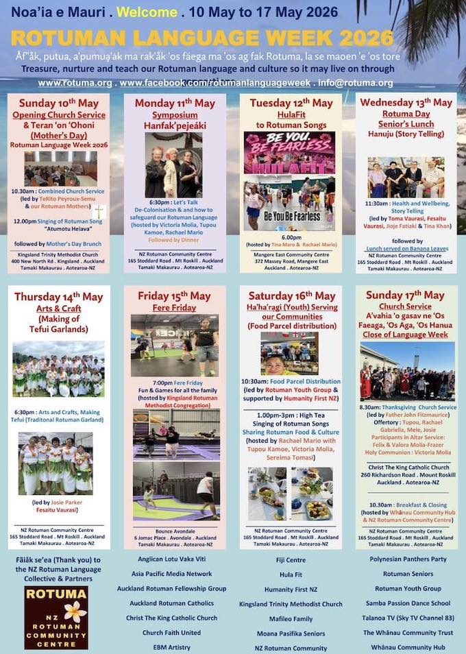 The NZ Rotuman Community Centre's 2026 Language Week programme, May 10-17