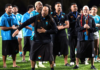 Moana Pasifika head coach Tana Umaga sings and dances along to a cultural song after Saturday's Super Rugby Pacific Round 15 match