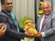 Vanuatu Prime Minister Jotham Napat (right) and FLNKS president Christian Téin during a meeting in Port Vila