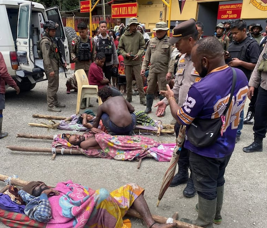 A photo of Indigenous West Papuan civilians in Distrik Tembagapura, Mimika, Central Papua, allegedly wounded by use of excessive force by Indonesian military