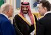 Trillionaire Elon Musk (right) hobnobbing with billionaires