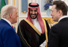 Trillionaire Elon Musk (right) hobnobbing with billionaires