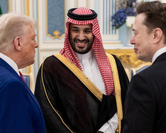 Trillionaire Elon Musk (right) hobnobbing with billionaires