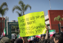 Fans bid farewell to the Iranian team’s players outside their hotel in Tijuana, Mexico