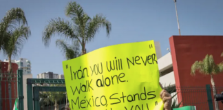 Fans bid farewell to the Iranian team’s players outside their hotel in Tijuana, Mexico