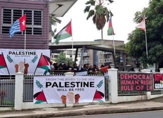 Te Kuaka advocacy group calls for NZ transparent, independent ‘Pacific foreign policy’ Kanaky, Palestinian and West Papua flags flying at the Fiji Women's Crisis Centre last week during a protest against the opening of the Israeli Embassy in Suva