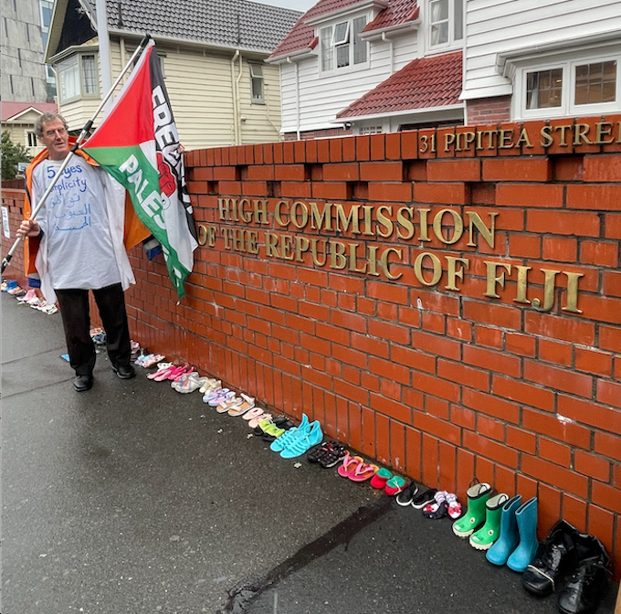 Children's symbolic shoes left at the Fiji High Commission in Wellington
