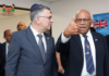 Israeli Foreign Minister Gideon Sa'ar (left) with Fiji Prime Minister Sitiveni Rabuka