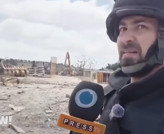 Press TV journalist Hadi Hoteit reporting in southern Lebanon