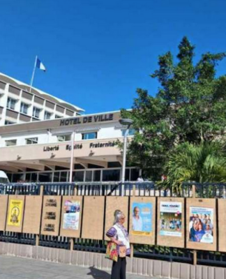 Political party posters on display at the Nouméa Town Hall