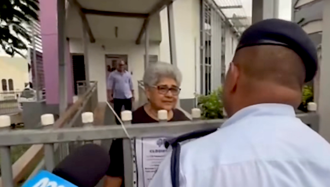 Palestine supporters stage pickets in 3 cities in Fiji, NZ protesting against new Israeli embassy Fiji police talk to a Palestine protest organiser, Fiji Women's Crisis Centre coordinator Shamima Ali