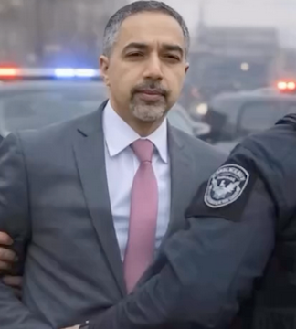 An AI-generated image depicting Trita Parsi being arrested by ICE agents