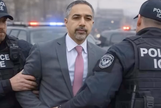An AI-generated image depicting Trita Parsi being arrested by ICE agents