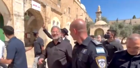 Israeli Security Minister Itamar Ben-Gvir and rightwing Israelis under military protection storm the Al-Aqsa Mosque