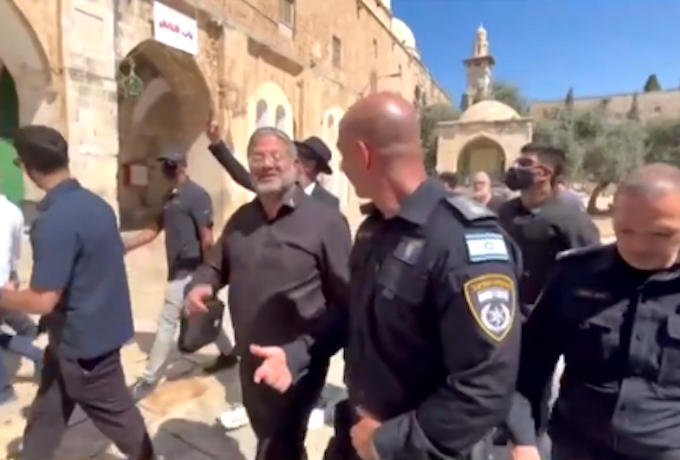 Al Aqsa Mosque attack AJ 680wide Israeli Security Minister Itamar Ben-Gvir and rightwing Israelis under military protection storm the Al-Aqsa Mosque
