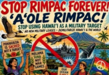 A "Stop RIMPAC forever" poster.
