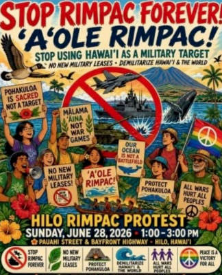 A "Stop RIMPAC forever" poster.