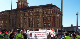 New Zealand pro-Palestine protesters stage a rally in Te Komititanga Square