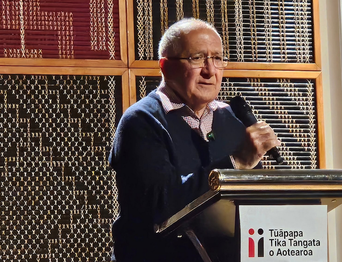 Australian human rights lawyer Chris Sidoti of the UN Commission of Inquiry on the Occupied Palestinian Territory speaking about the commission's work at the Ellen Melville Centre in Auckland, New Zealand