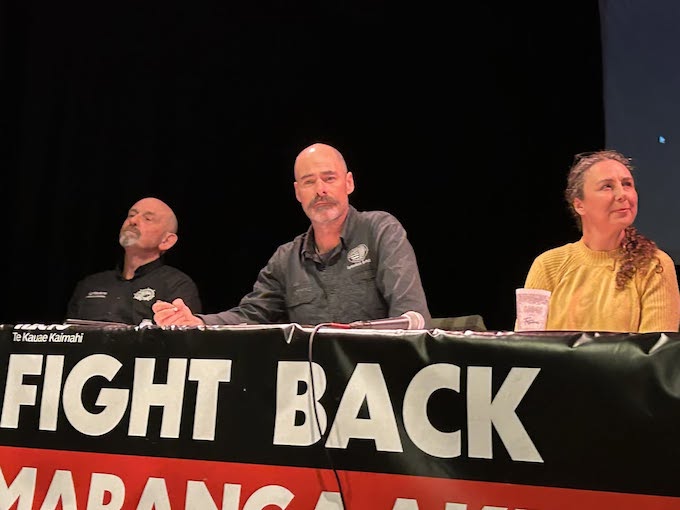 Speakers at the "Fight Back" port public meeting
