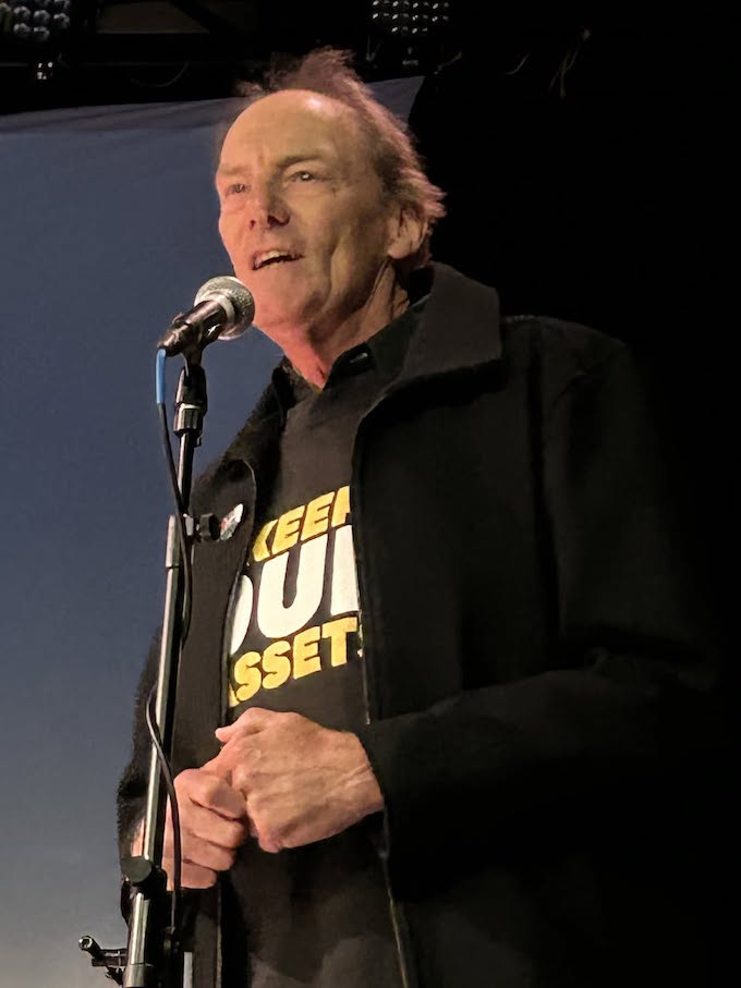 John Minto, a long time campaigner for human rights, chaired the public meeting in Lyttelton