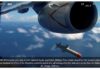 An AGM-84 Harpoon anti-ship missile supplied by the Australian Defence Force drops from an RNZ Air Force Poseidon patrol aicraft during a love fire exercise