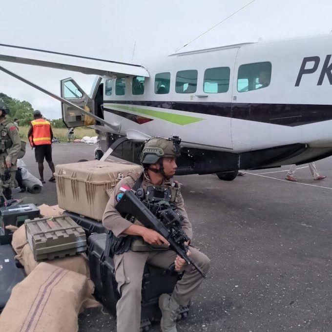 An Indonesian soldier with military equipment