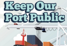 Part of a support poster in the campaign to keep Lyttelton Port in public hands