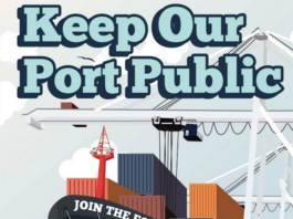 Part of a support poster in the campaign to keep Lyttelton Port in public hands