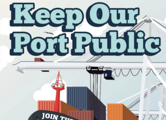 Part of a support poster in the campaign to keep Lyttelton Port in public hands