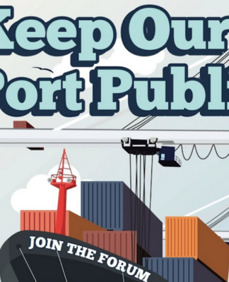 Part of a support poster in the campaign to keep Lyttelton Port in public hands