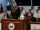 Filipino National Bureau of Investigation Director Melvin Matibag takes an oath before testifying